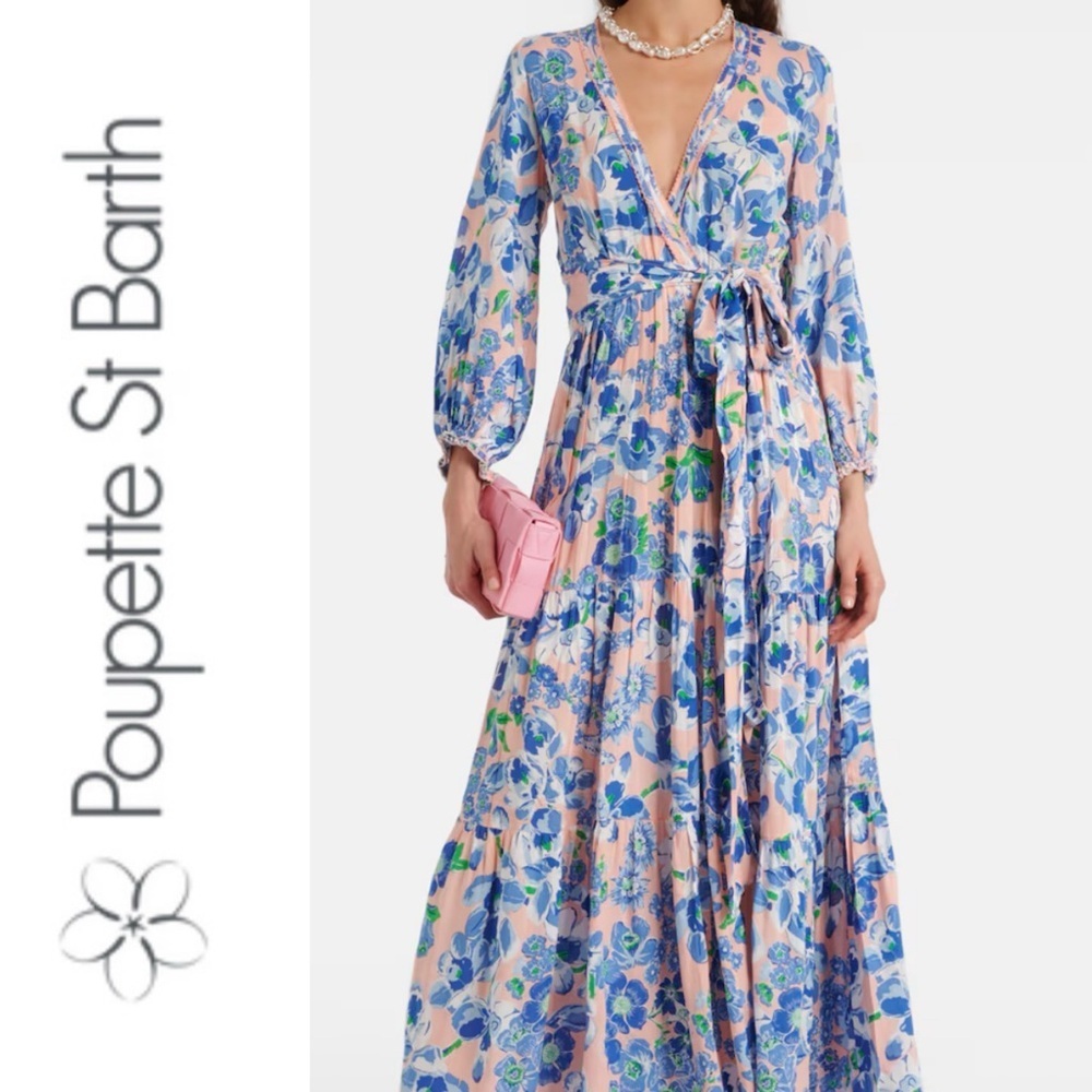 Poupette St Barth Emily Romantic Etheral Flowy Floral
Maxi Dress Aqua Dalia